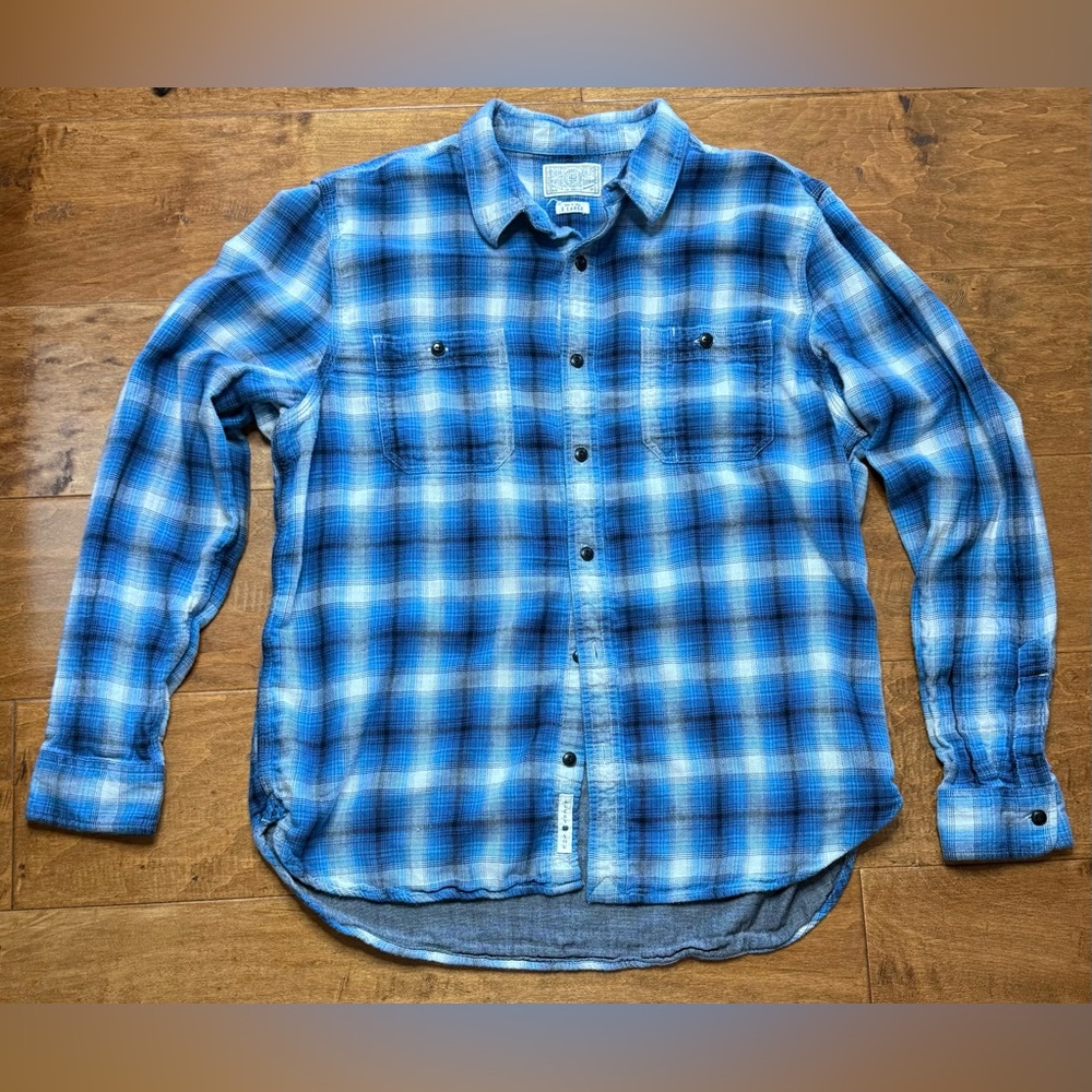 Lucky Brand Blue Plaid Flannel Shirt Mens XL Button Front Cotton